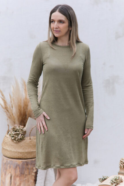 lininiai naktiniai samanų spalvos