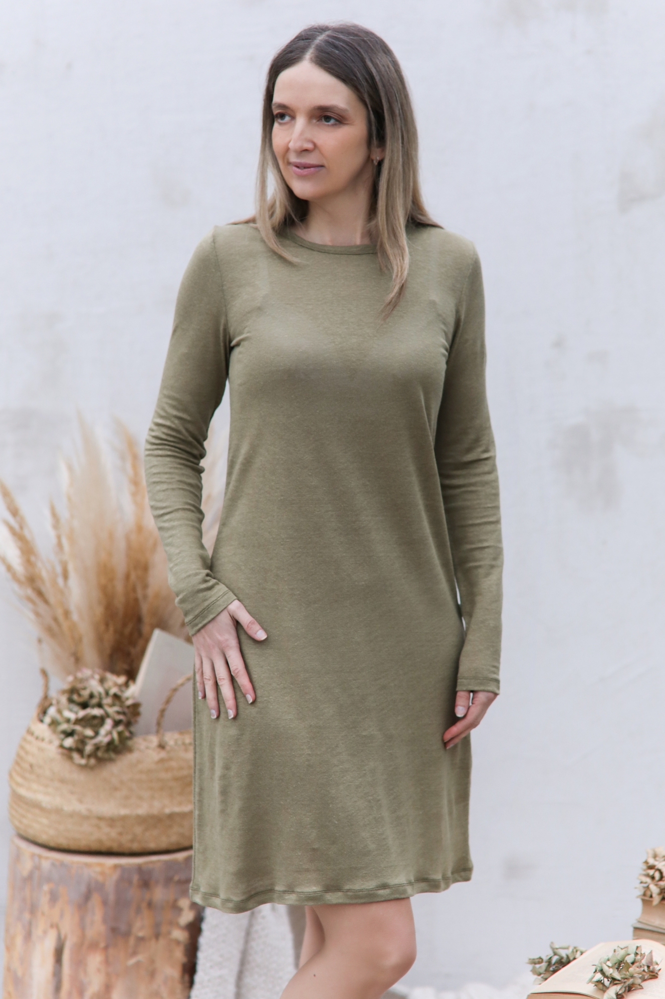 lininiai-naktiniai lininiai naktiniai samanų spalvos