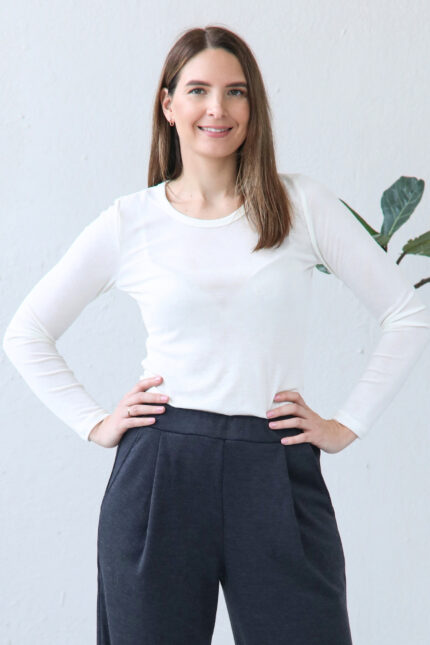 balti marškinėliai ilgomis rankovėmis iš merino vilnos