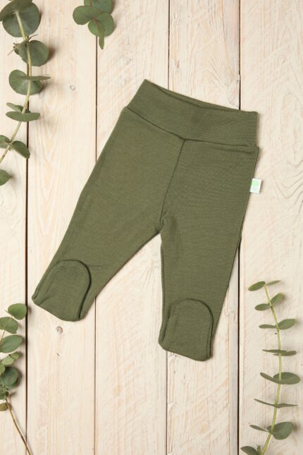 Merino vilnos kelnytės naujagimiui su pėdutėmis iš 100% merino vilnos