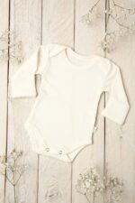 Smėlinukai ilgomis rankovėmis iš merino vilnos baltos spalvos