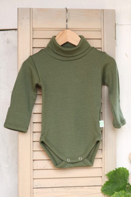 Vaikiški bodžiukai iš merino vilnos – aukštas kaklas, ilgos rankovės