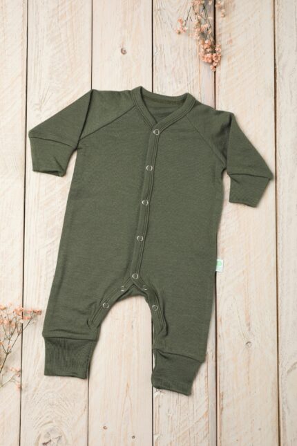 Merino vilnos romperiukas kūdikiui be pėdučių Green Rose