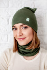 moteriškas šalikas iš merino vilnos samanų spalvos