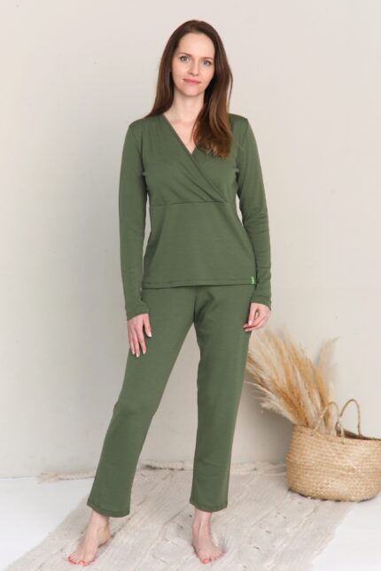Šilta moteriška pižama iš merino vilnos