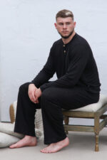 lininė vyriška pižama ilgomis rankovėmis