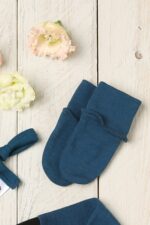 Mėlynos merino vilnos pirštinės kūdikiui iš 100% merino vilnos