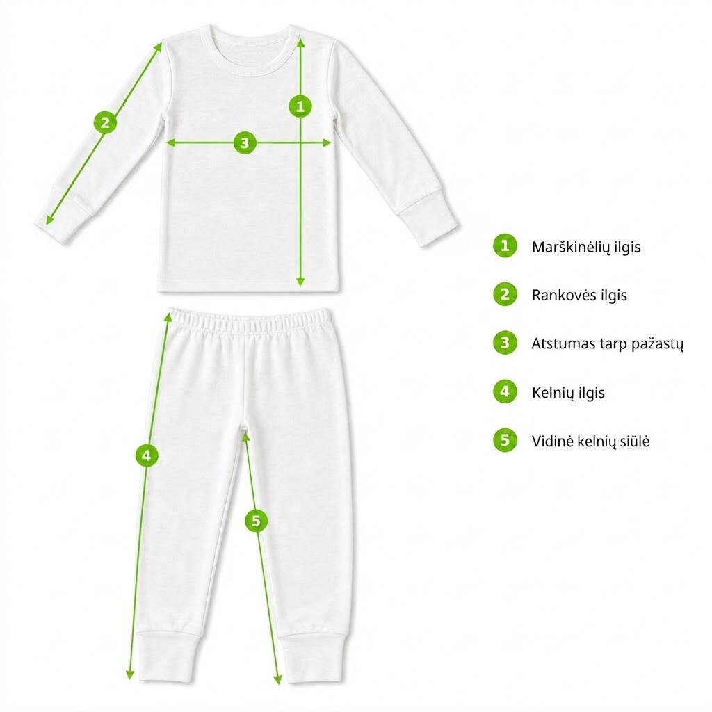 lininė pižama vaikams išmatavimai Green Rose